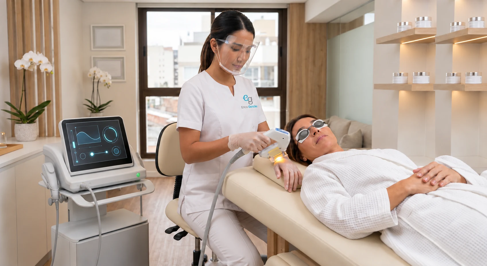 Profesional realizando un tratamiento de Luz pulsada intensa (IPL)